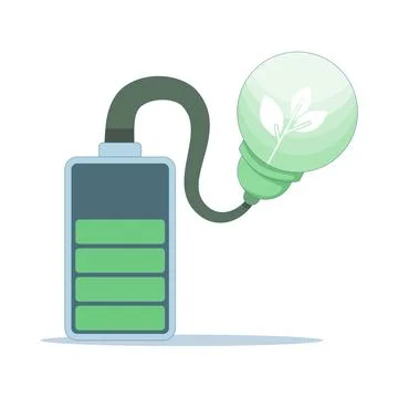 Illustration featuring an eco friendly light bulb charging a battery Stock Illustration