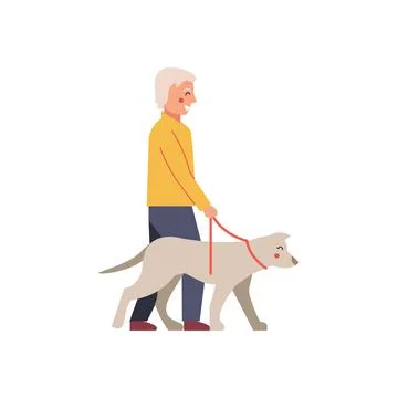 Illustration Featuring an Elderly Man Taking His Dog for a Walk Stock Illustration