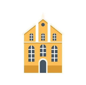 Illustration featuring a large yellow building with arched and square windows Stock Illustration