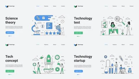 An illustration featuring a Science Theory, Technology Test, and a Startup Web Stock Illustration