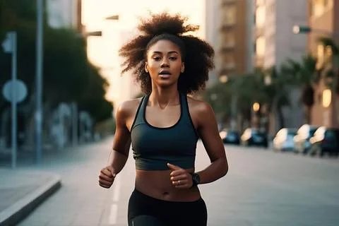 Young fit black girl in sports bra takes her jacket off on green