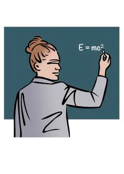 Illustration of female professor writing equation on chalkboard Stock Illustration