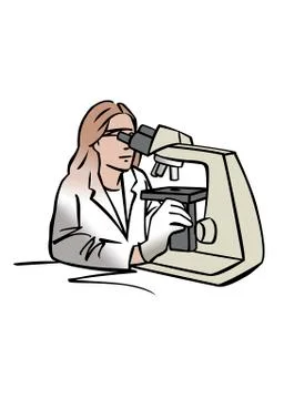 Illustration of female scientist using microscope Stock Illustration
