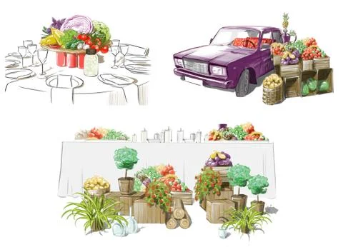 Illustration of festive tables Stock Illustration
