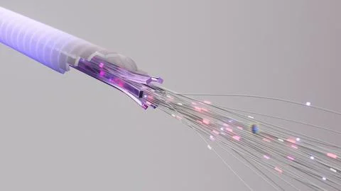 Illustration of a fiber optic cable transmitting data using light through its Stock Illustration