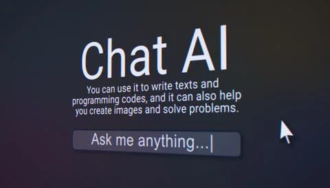 Illustration of a fictional AI user interface on a website in a web browser. Stock Illustration