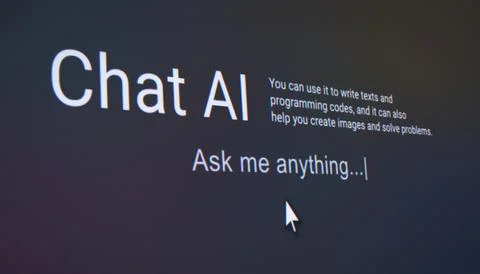 Illustration of a fictional AI user interface on a website in a web browser. Stock Illustration