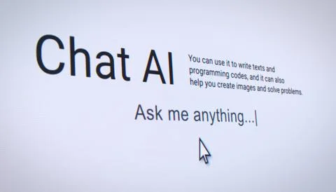 Illustration of a fictional AI user interface on a website in a web browser. Stock Illustration
