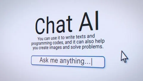 Illustration of a fictional AI user interface on a website in a web browser. Stockillustratie