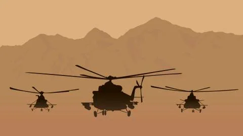 Illustration, fighting helicopters in attack. Stock Illustration