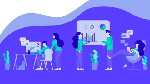 Illustration Financial Chart Analysis Group People Stock Illustration