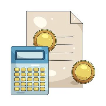 Illustration of Financial document with a calculator Illustrazione stock