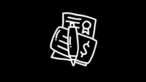 Illustration of financial documents with a pen, symbolizing investment and .. 動画素材 320023108