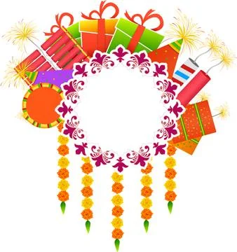 Illustration of Firecracker with gift boxes and blank floral frame given yo.. Stock Illustration