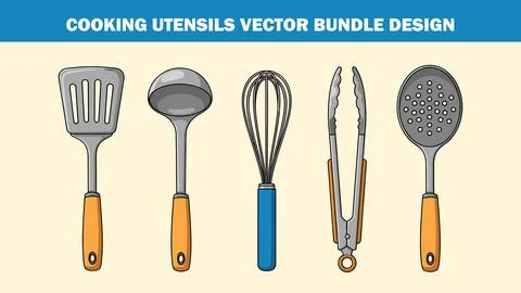 Illustration of five different cooking tools on a light background bundle design Stock Illustration