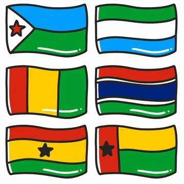 Illustration of the flags of six world countries Stock Illustration