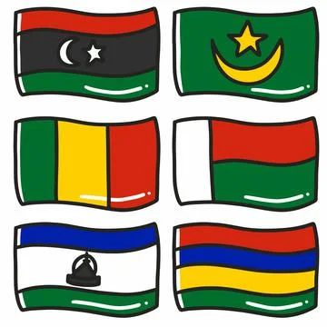 Illustration of the flags of six world countries Stock Illustration