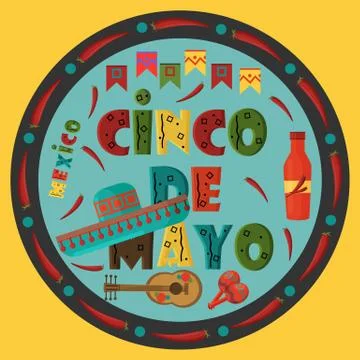 Illustration in flat 4  style circular ornament on isolated Mexican elements Stock Illustration