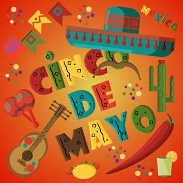 Illustration in flat 4 style on isolated background Mexican elements Illustrazione stock