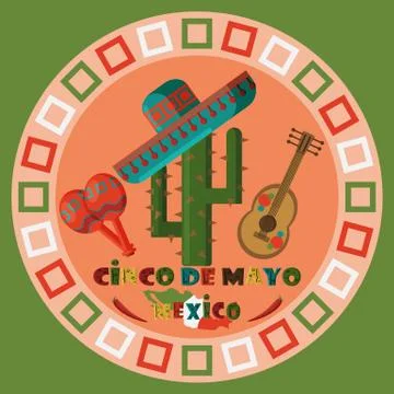 Illustration in flat 5  style circular ornament on isolated Mexican elements Illustrazione stock
