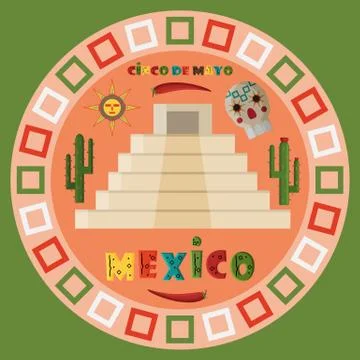 Illustration in flat 6  style circular ornament on isolated Mexican elements Stock Illustration