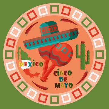 Illustration in flat 6  style circular ornament on isolated Mexican elements Illustrazione stock