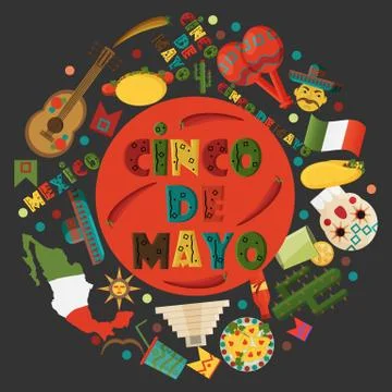 Illustration in flat 7  style circular ornament on isolated Mexican elements Stock Illustration