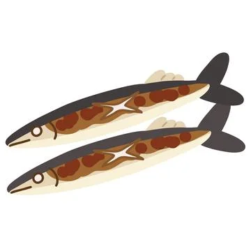 Illustration of flat colored cooked saury fish Stock Illustration