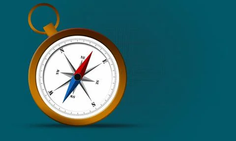 An illustration of the flat golden compass with shadow in the blue patterned  Stock Illustration