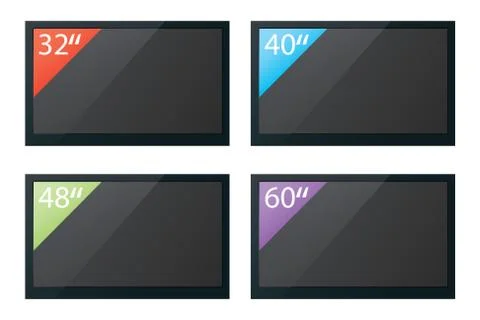 Illustration of flat screen televisions isolated with different screen sizes Stock Illustration