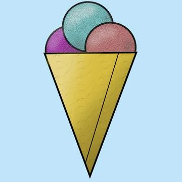 Illustration in a flat style. Ice cream Three balls in a waffle cone. Stock Illustration