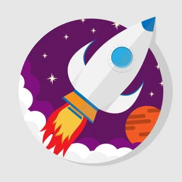 Illustration of a flat vector rocket flying into space Stock Illustration