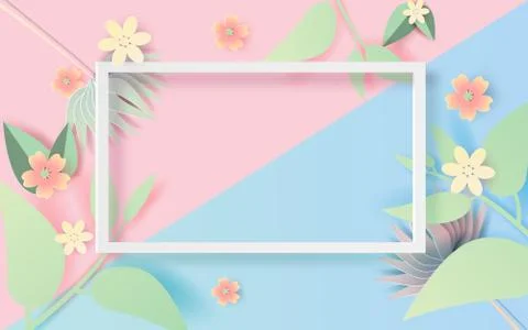 Illustration of Floral and leaf rectangle frame with place for text. Spring 스톡 일러스트