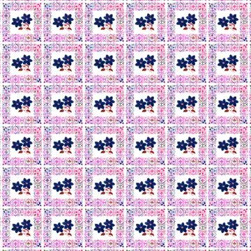 Illustration of flowers surrounded by patterned frames on a white background 스톡 일러스트