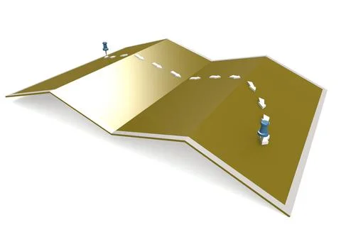 An illustration of a foldable map of a Path from start to finish by thumb pin Illustrazione stock