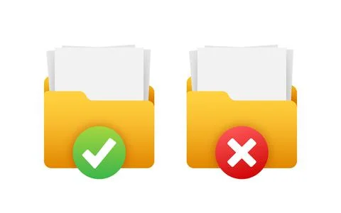 Illustration with folder yes no. Checkmark icon. Documents icon. Vector Illustrazione stock