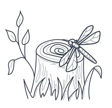 Illustration of a forest with a dragonfly Stock Illustration