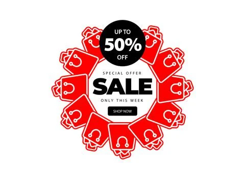 Illustration in the form of a circle consisting of red and white shopping Stock Illustration