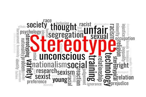 Illustration in the form of a cloud of words related to stereotype. Stock Illustration