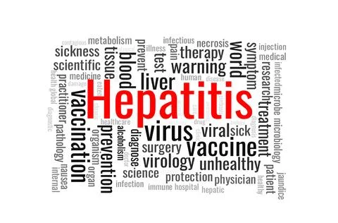 Illustration in the form of a cloud of words related to hepatitis. Stock Illustration
