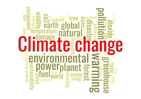 Illustration in the form of a cloud of words related to climate change Ilustración de archivo