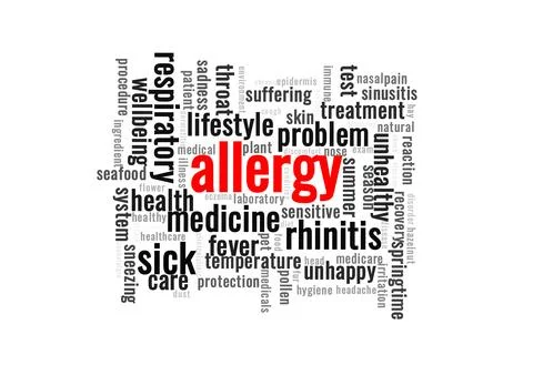 Illustration in the form of a cloud of words related to an allergy Stock Illustration