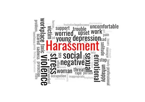 Illustration in the form of a cloud of words related to harassment Stock Illustration