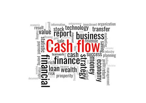 Illustration in the form of a cloud of words related to a cash flow. Illustrazione stock