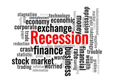 Illustration in the form of a cloud of words related to Recession Stock Illustration