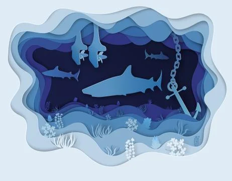 Illustration of a formidable shark on the hunt Illustrazione stock