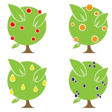 Illustration of Four Fruit Trees Stock Illustration