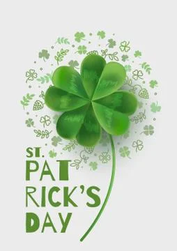 Illustration with four-leaf clover on St. Patrick's Day. Stock Illustration