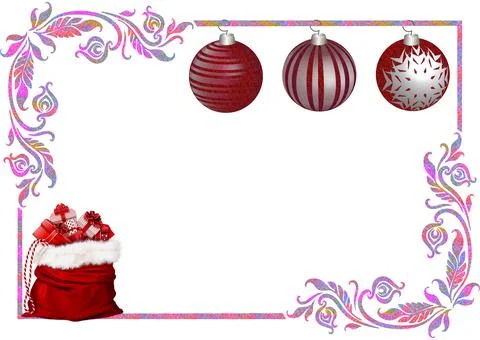 An illustration of a frame with corner patterns and Christmas ornamental ball Stock Illustration