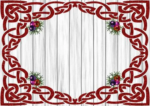 An illustration of frame with corner red patterns and Christmas ornamental ba Stock Illustration